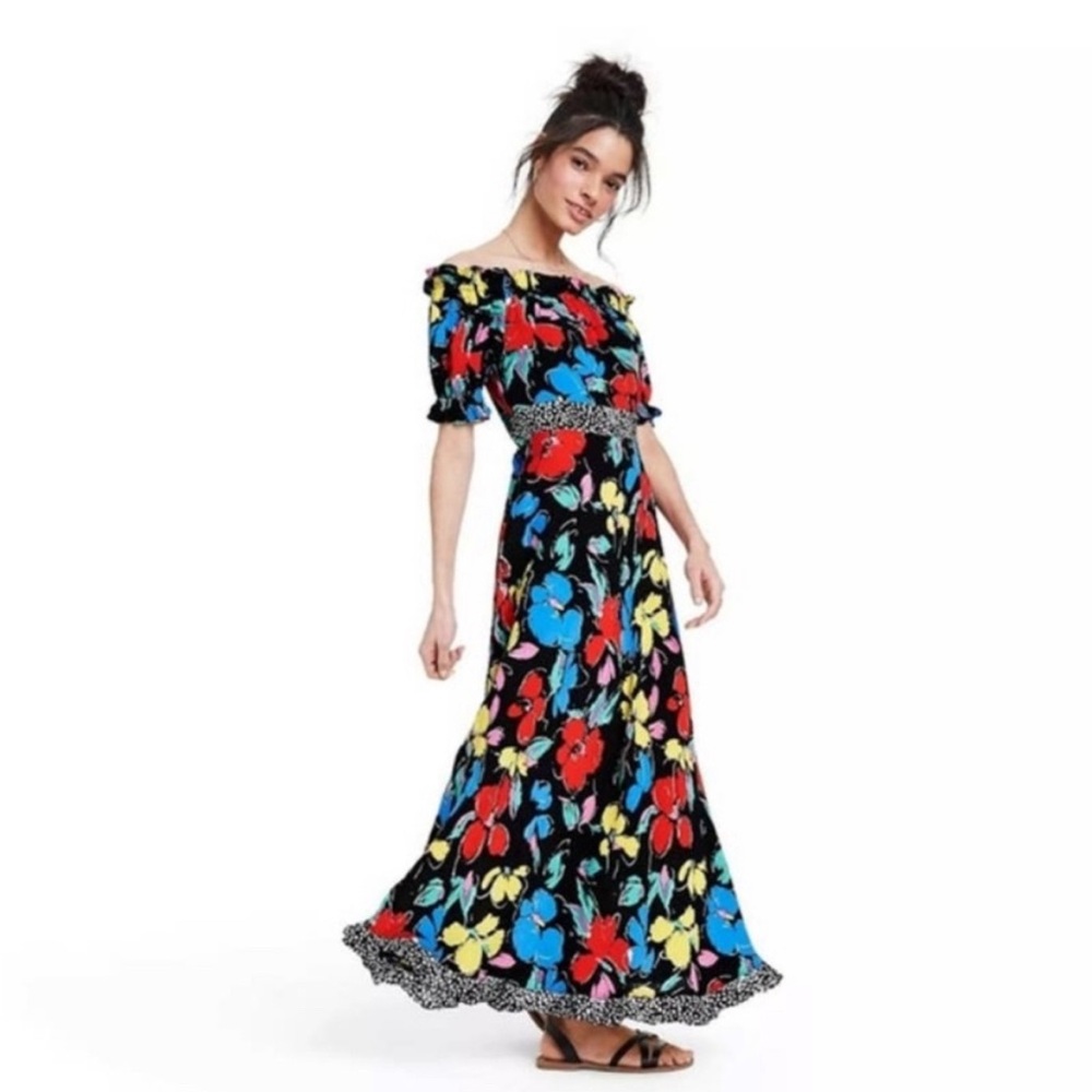 NWT Target X Rixo Off The Shoulder Black Floral Dress 6